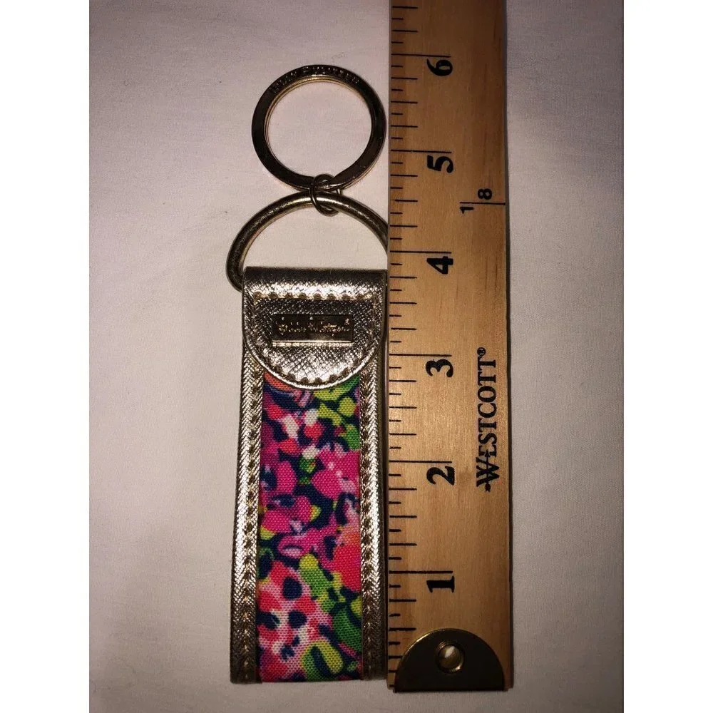 Lilly Pulitzer Wild Confetti Key Fob Ring Gold Pink Multi Color Metallic